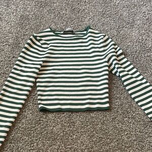 Zara Green and White Striped Top